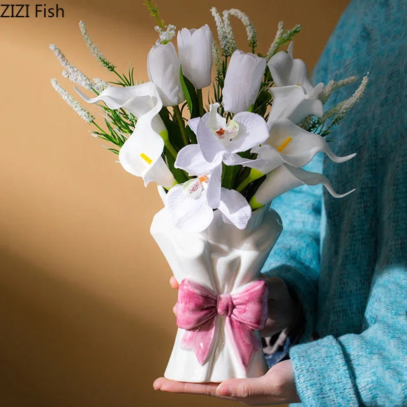 Afralia™ Bowknot Ceramic Vase for Charming Flower Arrangements