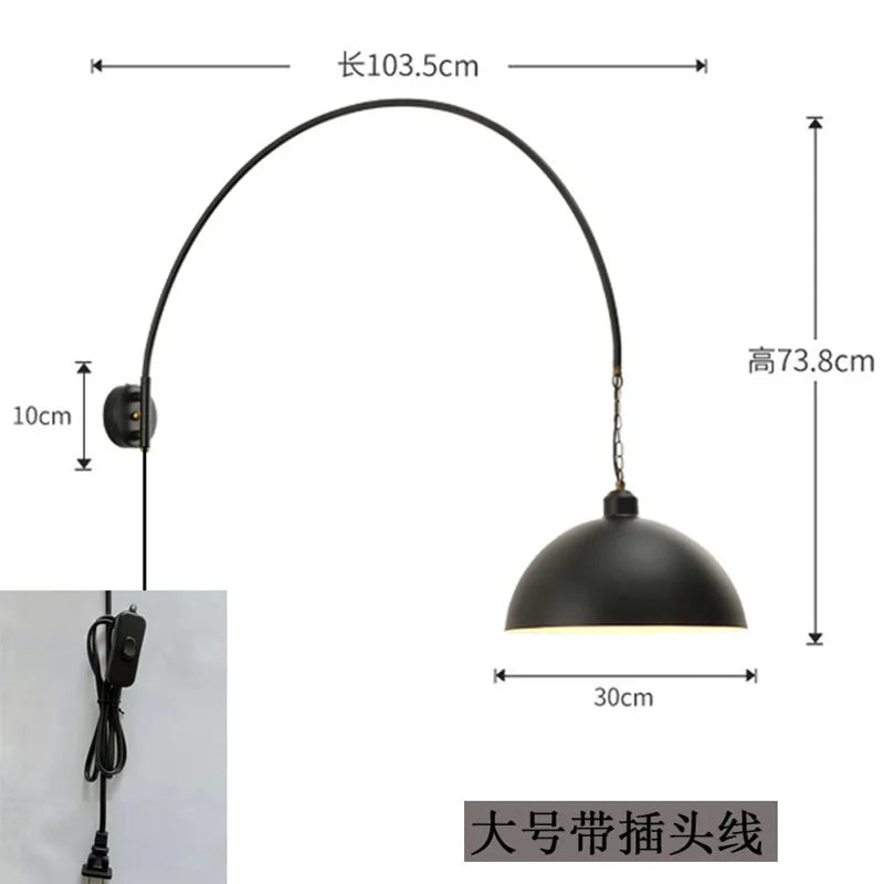 Afralia™ Long Swing Arm Wall Lamp, Industrial Vintage Living Room Light