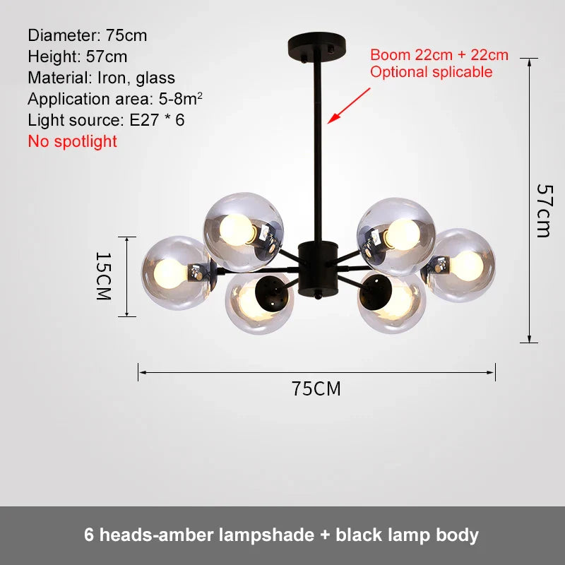 Afralia™ Glass Ball LED Chandelier for Bedroom Dining Room - Elegant Ceiling Pendant Lamp