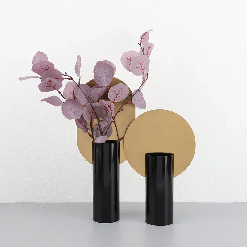 Afralia™ Geometric Cylinder Vase with Artificial Flowers - Modern Home Decor