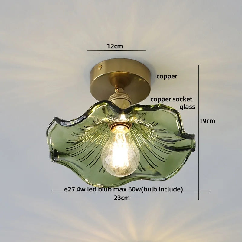 Afralia™ Green Flower Glass Copper Ceiling Light - Nordic Modern LED, Living Room Bedroom Hallway Fixtures