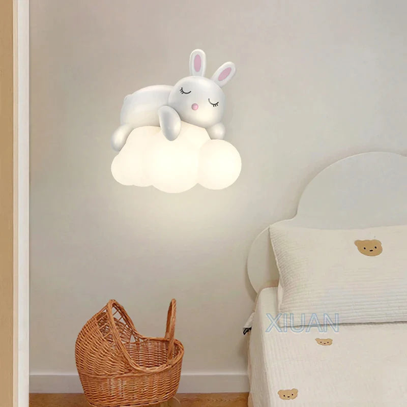 Afralia™ Cute Polar Bear Cloud Wall Lamp for Kids Bedroom Décor