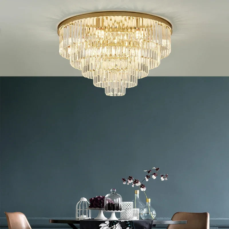 Afralia™ Black Gold Crystal Ceiling Chandelier: Modern LED Pendant Light for Luxe Living Spaces