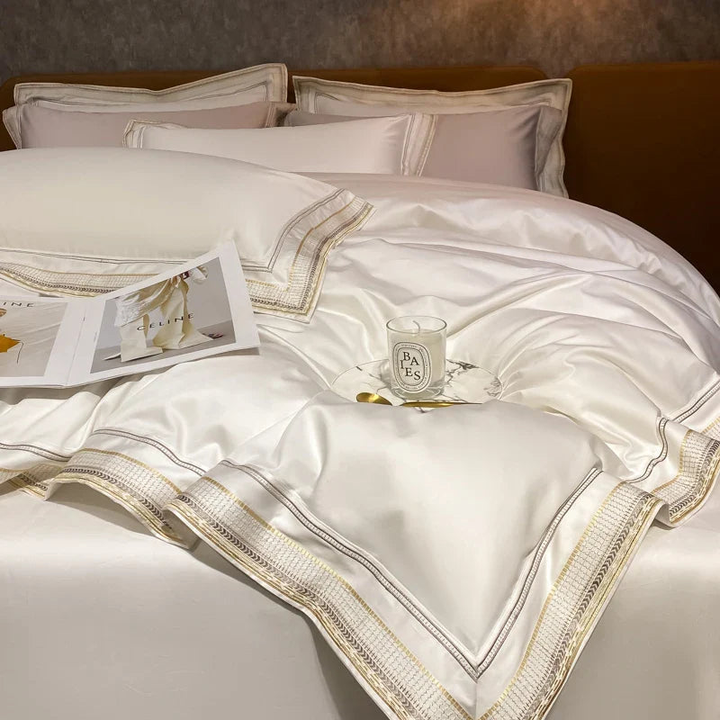 Afralia™ Luxury Embroidery King Size 600TC Egyptian Cotton Bedding Set