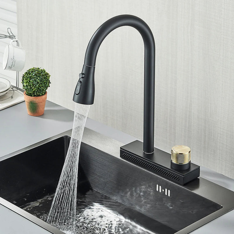 Afralia™ Black Kitchen Faucet 4 Function Brass Single Hole Mixer Deck Mounted