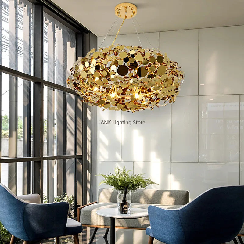 Afralia™ Stainless Steel Golden Chandelier for Restaurant, Bedroom, and Cafe Decor