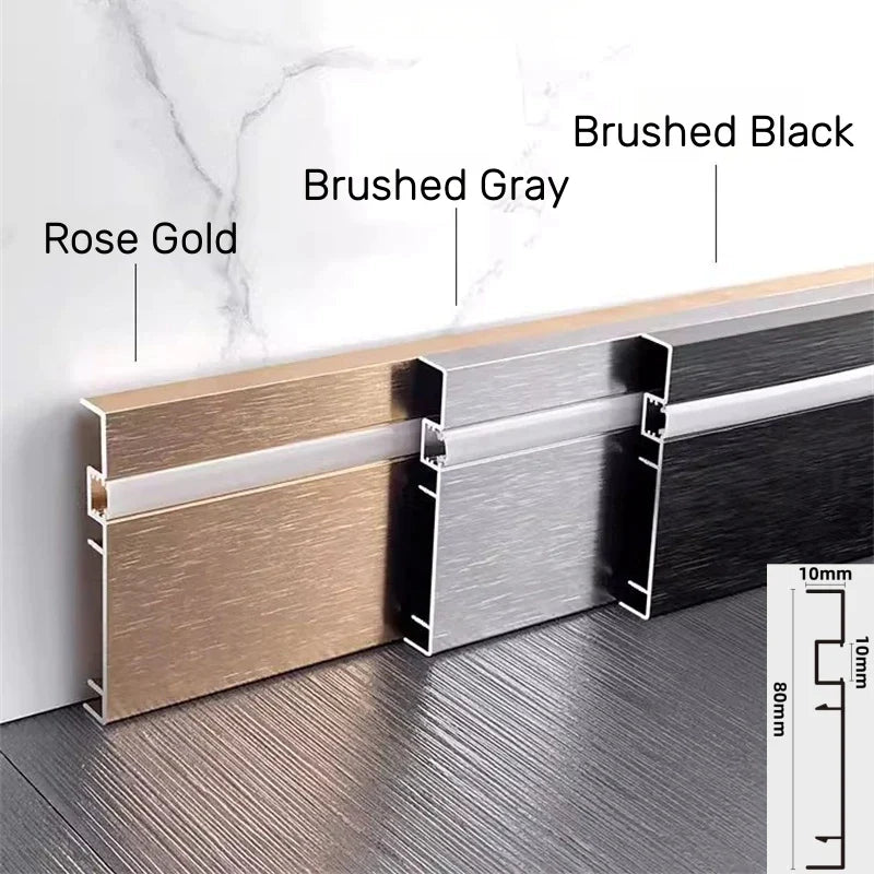 Afralia™ LED Skirting Aluminum Profiles: Brushed Gold/Black, Conner Baseboard, Diffuser, Stair, Floor, Wall Decor