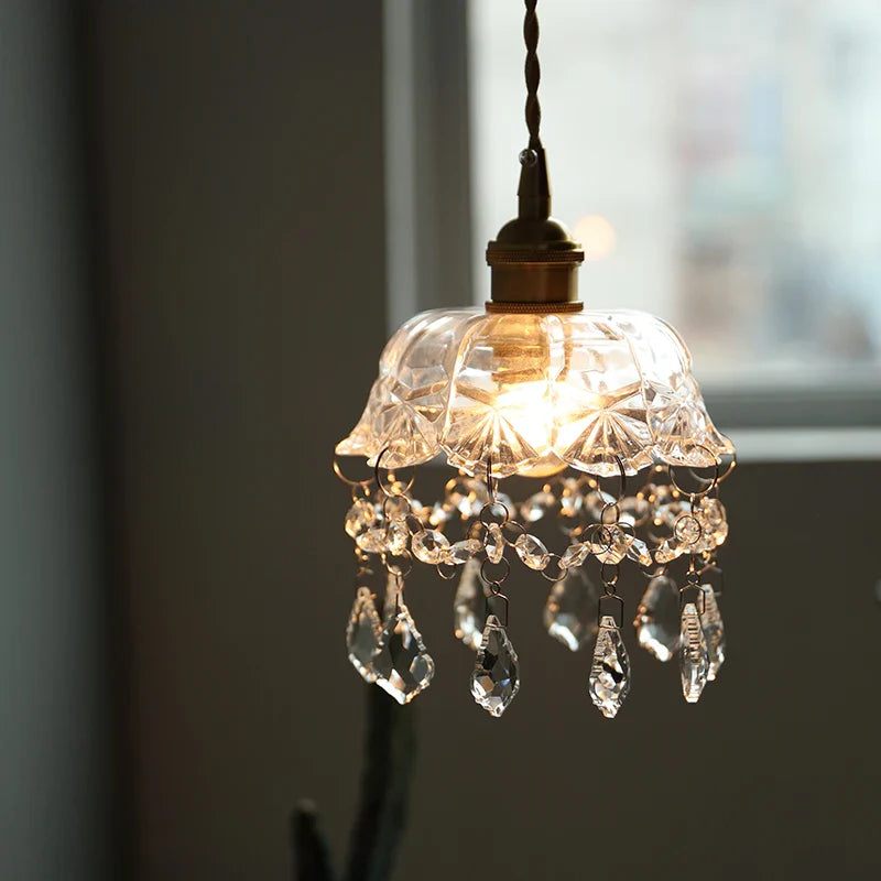Afralia™ Nordic LED Crystal Glass Copper Pendant Light Fixture for Living Room
