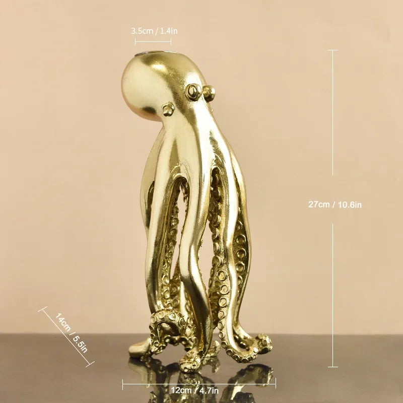 Afralia™ Golden Octopus Sculpture Candle Holder Candelabrum for Home Decoration