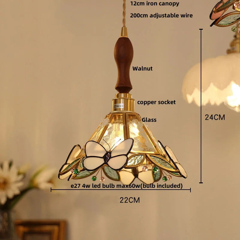 Afralia™ Red Butterfly LED Pendant Lamp Tiffany Glass Hanging Lights