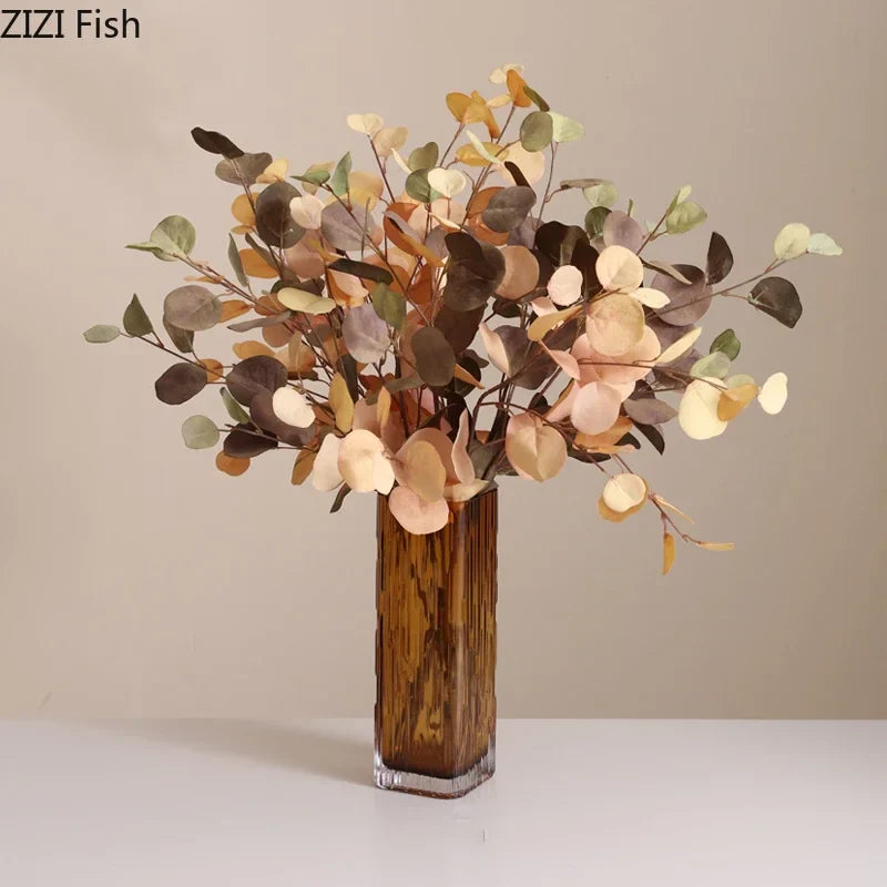 Amber Glass Vase & Artificial Flower Arrangement Set by Afralia™