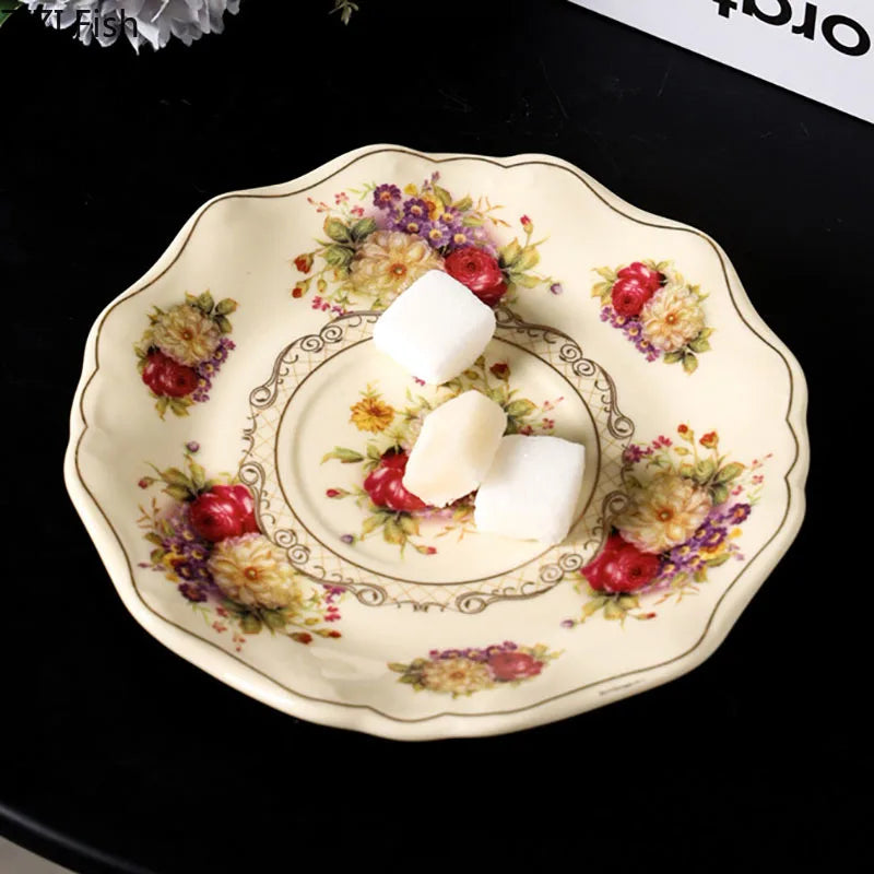 Afralia™ Lace Edge Flower Ceramic Cup & Saucer Set - Gold-plated Teacup for Dining Table