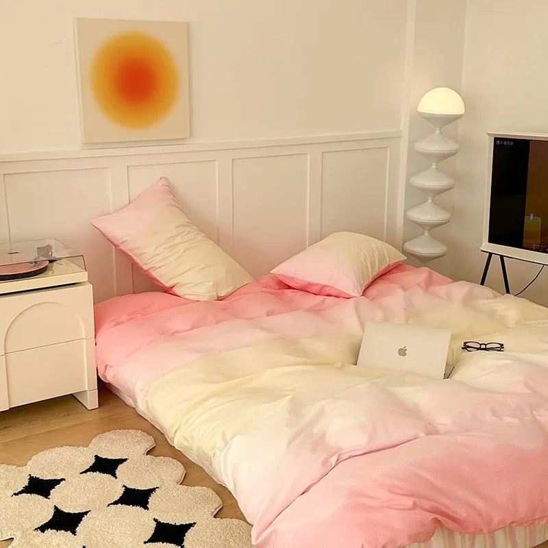 Afralia™ Soft Gradient Print Bedding Set for Student Dorm Home - Nordic Style Sleep Naked Bedclothes
