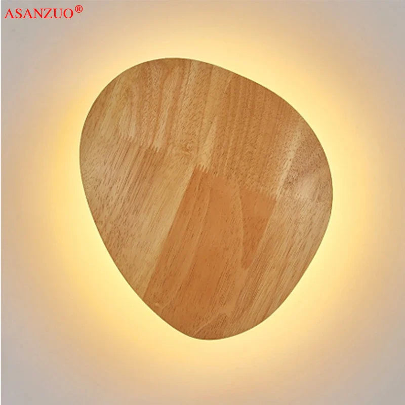 Afralia™ Wooden LED Wall Lamp Craft Oval Round Shape Light Decorative Wall-mounted Lighting