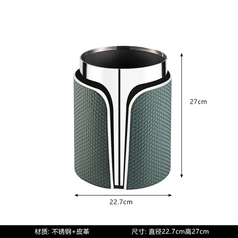 Afralia™ Stainless Steel Leather Garbage Bucket: Modern Luxury Hotel Home Decor Piece