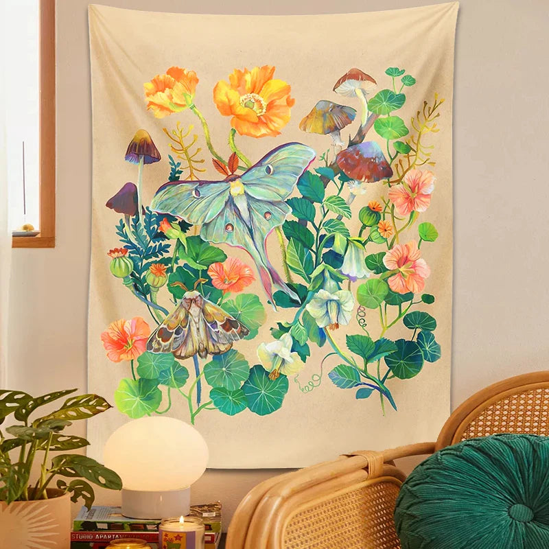 Afralia™ Luna Moth Tapestry: Psychedelic Botanical Wall Hanging for Home Decor