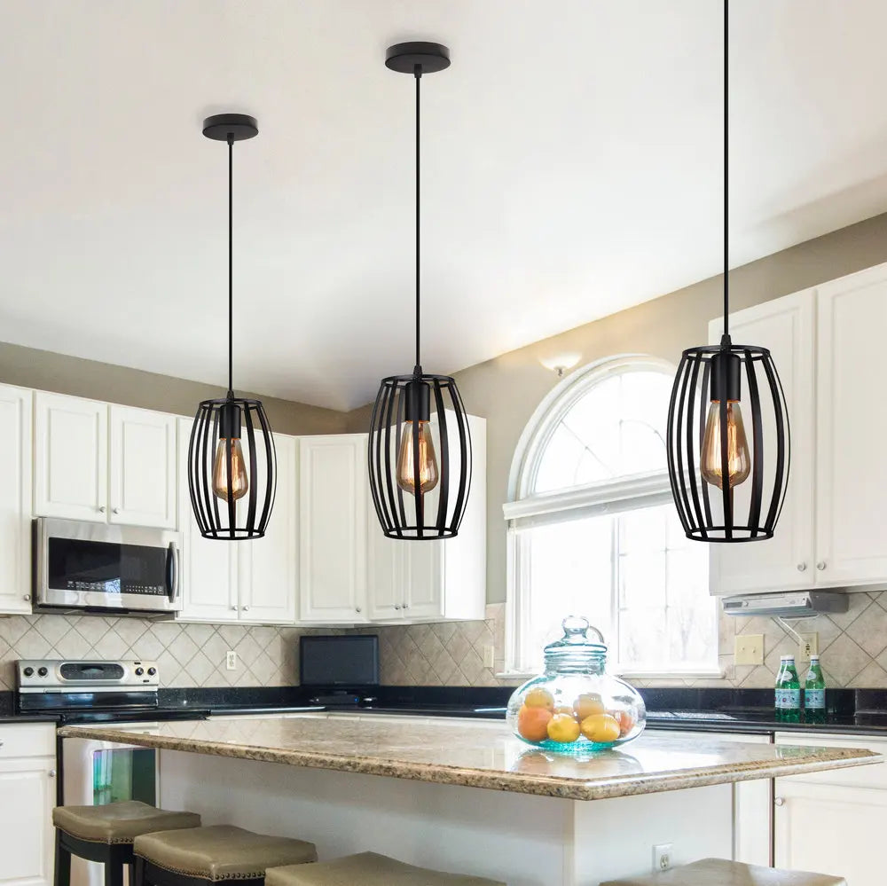 Afralia™ Modern Industrial Cage Pendant Light Fixture for Home Kitchen Island Decor
