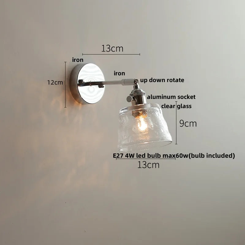 Afralia™ Iron Rotate LED Wall Light Modern Pull Chain Switch Clear Glass Wandlamp