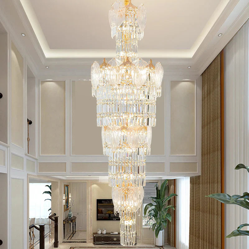 Afralia™ European Crystal Chandelier Modern Duplex Hotel Villa Staircase Long Chandelier