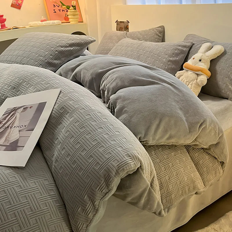 Afralia™ Double Sided Full Queen Duvet Cover Set, Solid Color Double Couple Quilt Cover