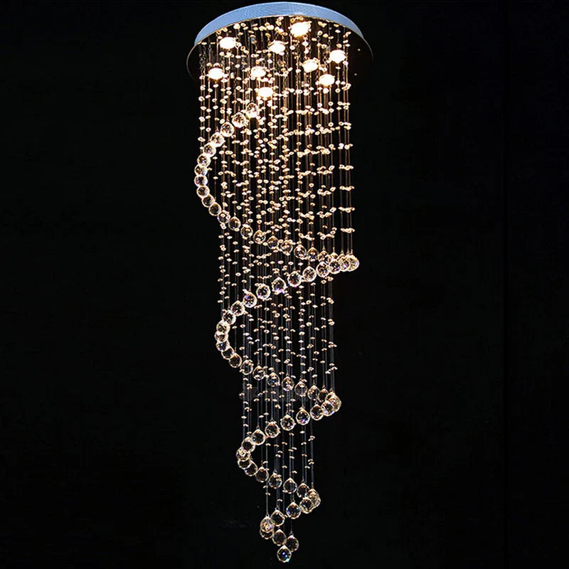 Afralia™ Crystal Staircase Chandelier Light Fixture | Luxury Hotel Villa Bedroom Hanging Lamp