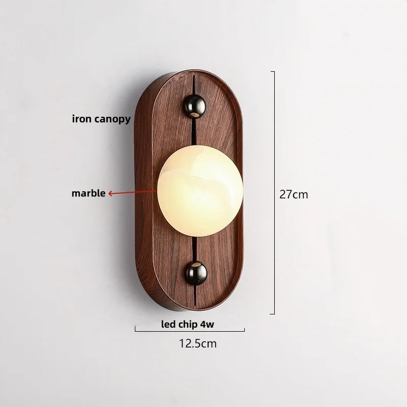 Afralia™ Retro LED Wall Lamp Iron Canopy Marble Lampshade Stair Light Fixture - Wood Texture