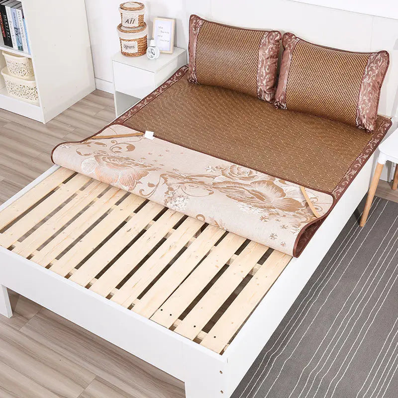 Afralia™ Jacquard Cool Down Rattan Mat - Natural Rattan & Ice Rayon Bed Cooling Mat