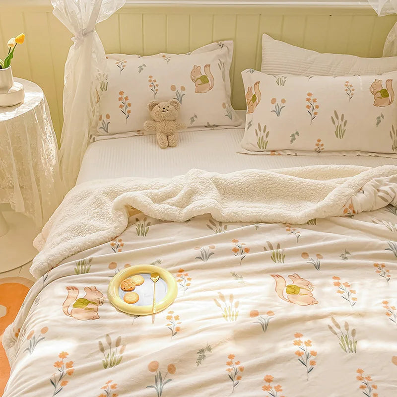 Afralia™ Cozy Milk Velvet Cartoon Blanket for Single Bed, Student Dorm: Spring & Autumn Blanket