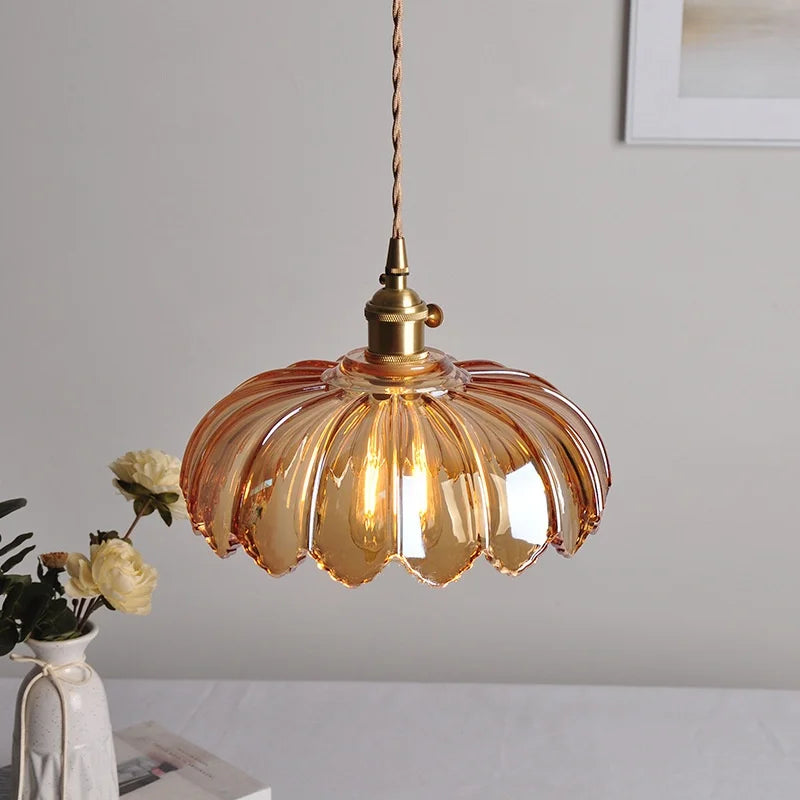 Afralia™ Amber Glass LED Pendant Lamp Modern Nordic Hanging Light