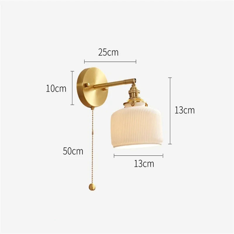 Afralia™ Copper Nordic Ceramic LED Wall Sconce Pull Chain Switch E14 Socket Home Lighting