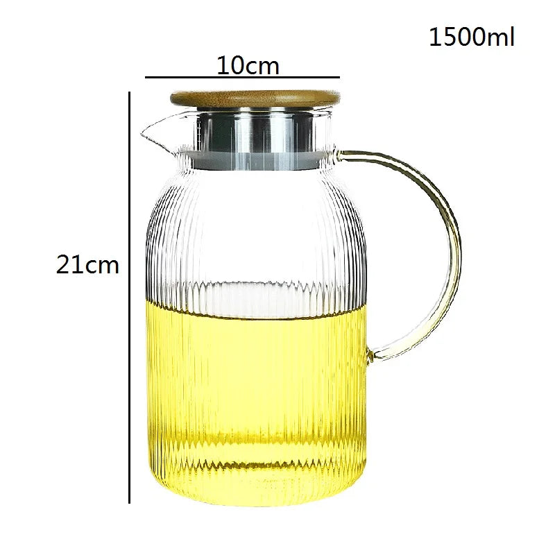 Afralia™ Glass Water Pitcher with Handle Lid Hot Cold Kettle Tea Pot Juice Jug