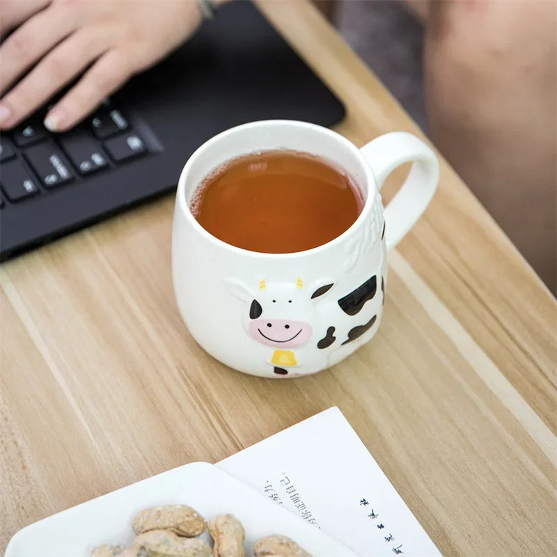 Afralia™ Cow Ceramic Mug: Cute 3D Animal Coffee Cup for Kids and Adults