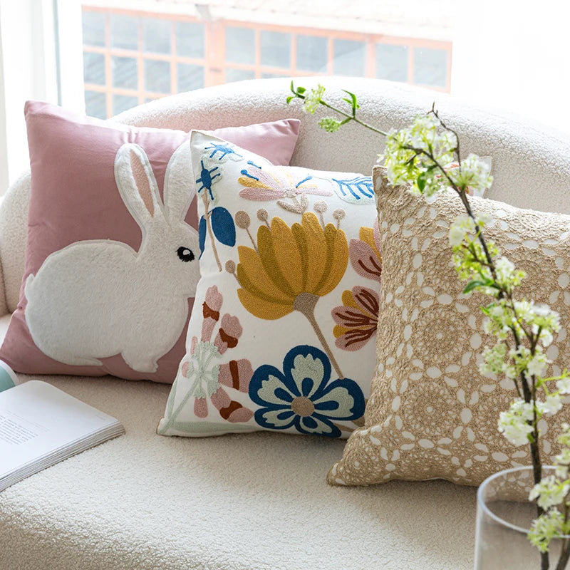 Afralia™ Pure Cotton Embroidered Cushion Pillowcase - 45x45cm