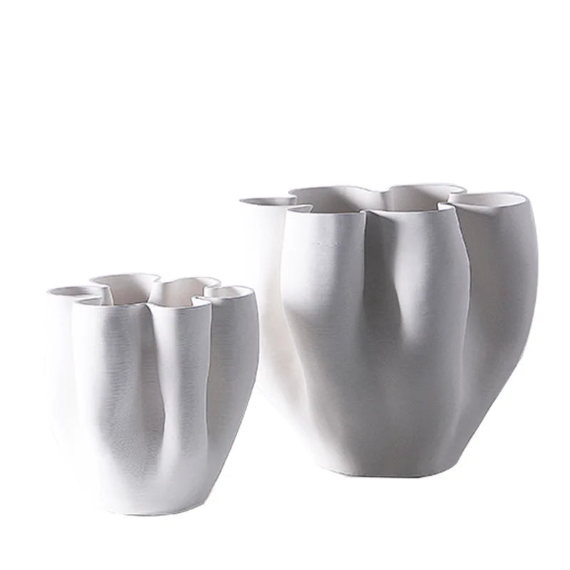 Afralia™ Ceramic Open Fold Edge Flower Pot Vase Home Decoration