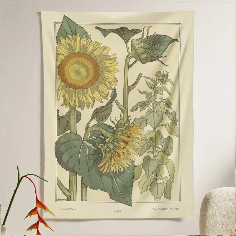 Afralia™ Wild Rose Sunflower Tapestry Botanical Floral Wall Hanging Bohemian Decor