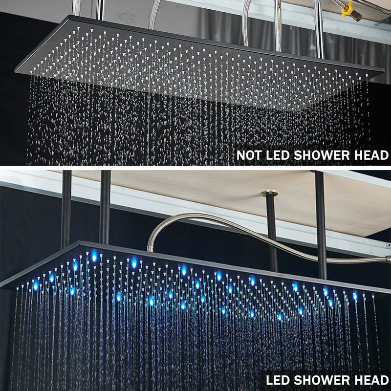 Afralia™ Black Brass Thermostatic Shower Faucet with Ceiling Rainfall Shower Head