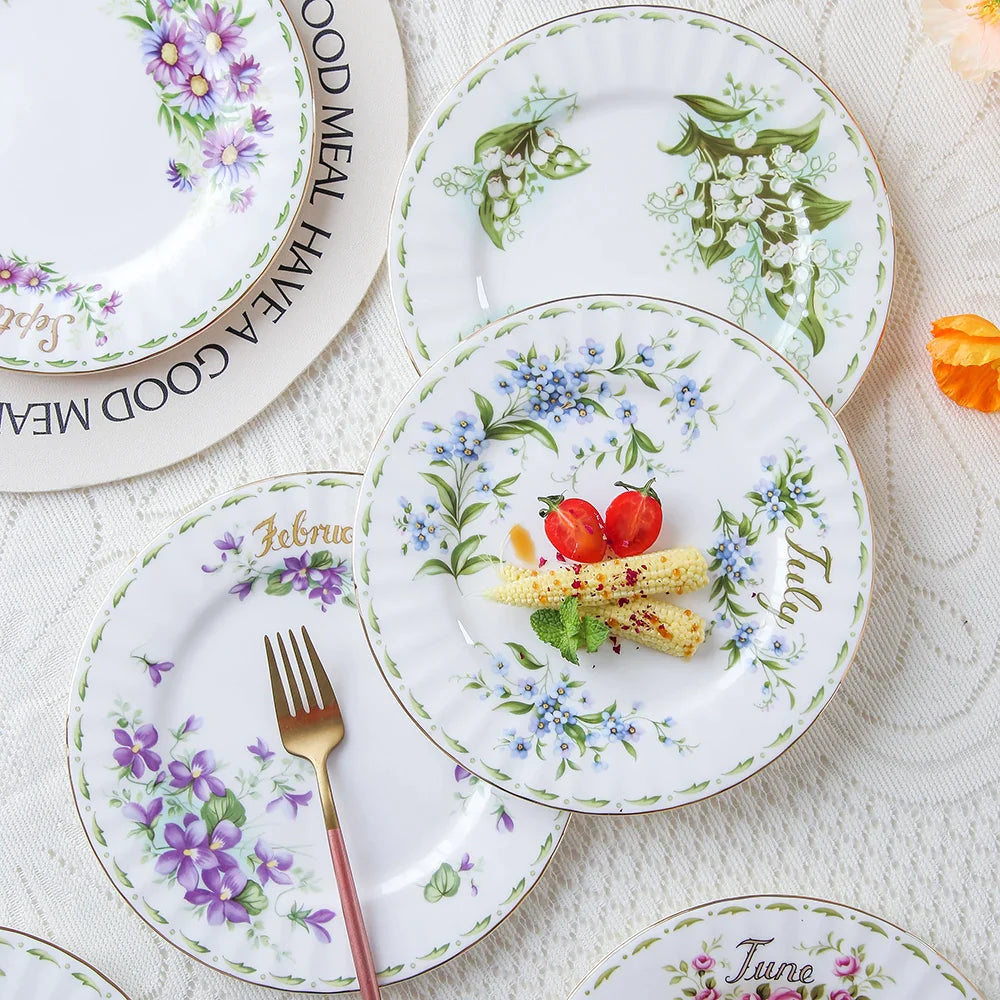 Afralia™ Vintage Flower Bone China Service Plate for Kitchen