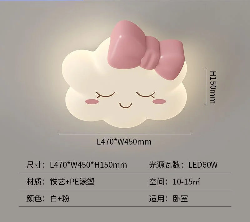 Afralia™ Pink Bow Cloud Ceiling Lamp for Princess Room, Modern & Romantic Girl Bedroom Explicit