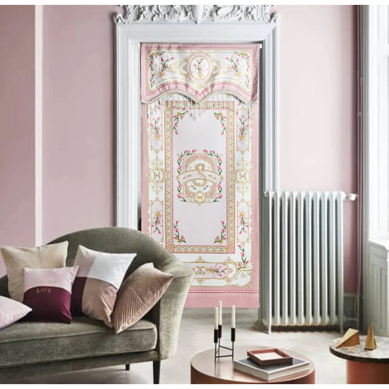 Afralia™ Pink Velvet Rococo Curtains with Crystal Tassels - Vintage Floral Print