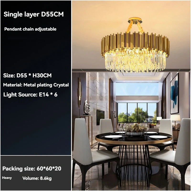 Afralia™ Crystal Gold Chandelier LED Ceiling Pendant for Living Room Bedroom Kitchen Island