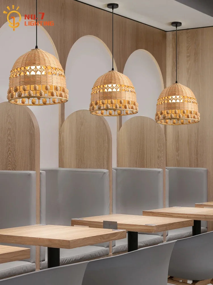 Afralia™ Bamboo Weave Pendant Light LED E27 Modern Zen Decor Restaurant Bar Tea Room