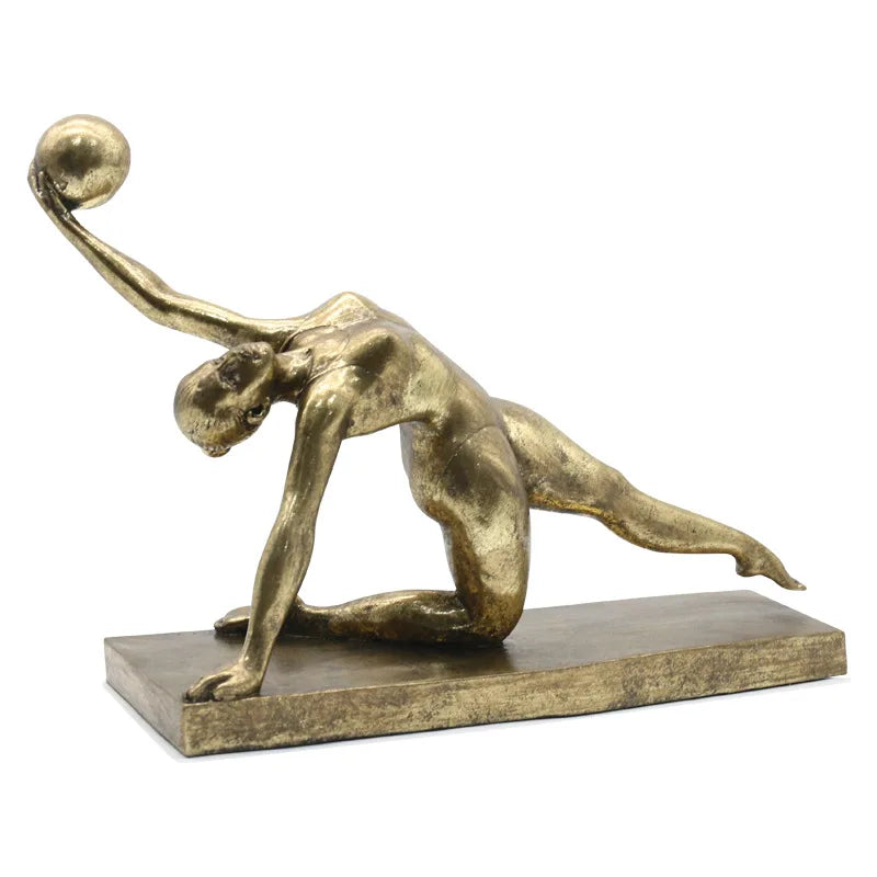 Afralia™ Golden Gymnast Figurine Ball Decor Home Decoration Resin Handicrafts