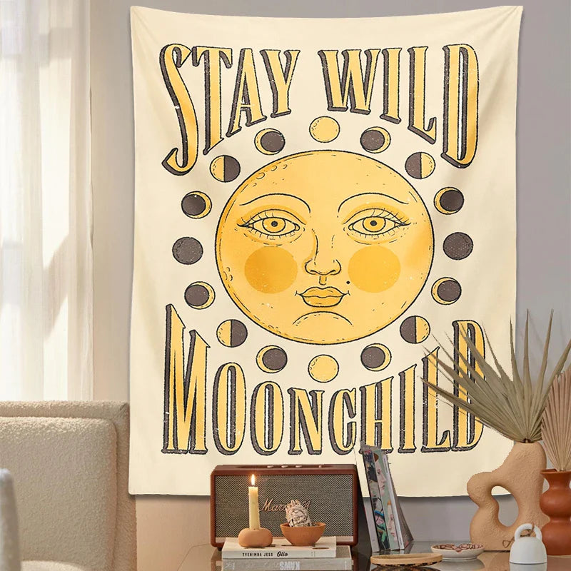 Afralia™ Moon Phase Wall Hanging: Boho Sun Moon Room Decor Mural