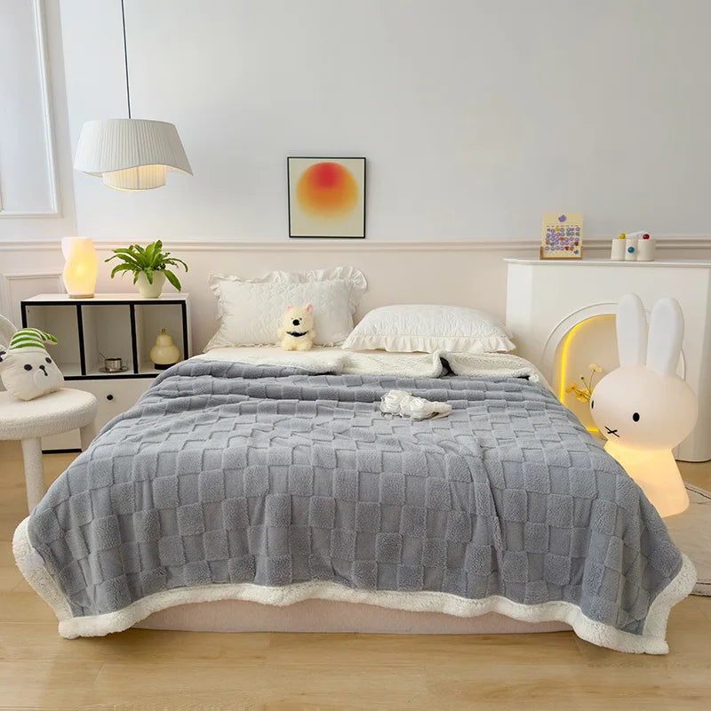 Afralia™ Checkerboard Faux Lamb Fleece Blanket: Soft, Cozy, Dual Sided Sofa Cover, Machine Washable