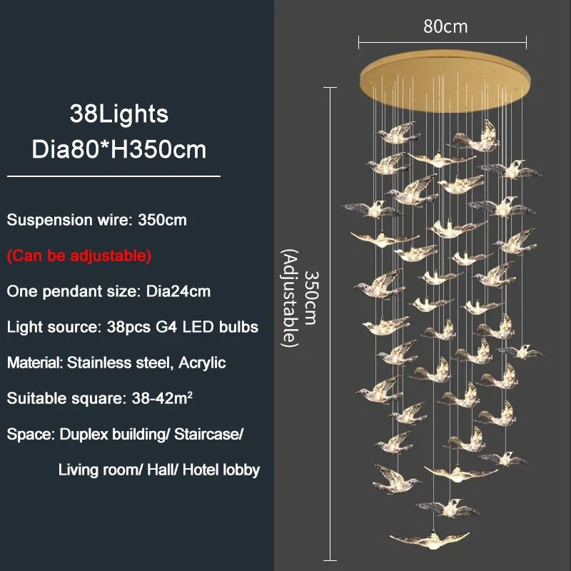 Afralia™ Bird Design LED Chandelier for Luxury Living Room and Restaurant