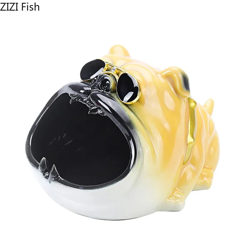 Afralia™ Bulldog Sunglasses Ceramic Ashtray - Smoking Accessories, Weed Ash Tray, Home Decor Gift
