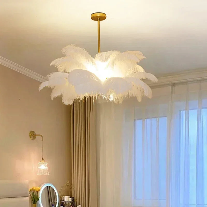 Afralia™ Modern Ostrich Feather LED Pendant Chandelier for Living Room Home Decor