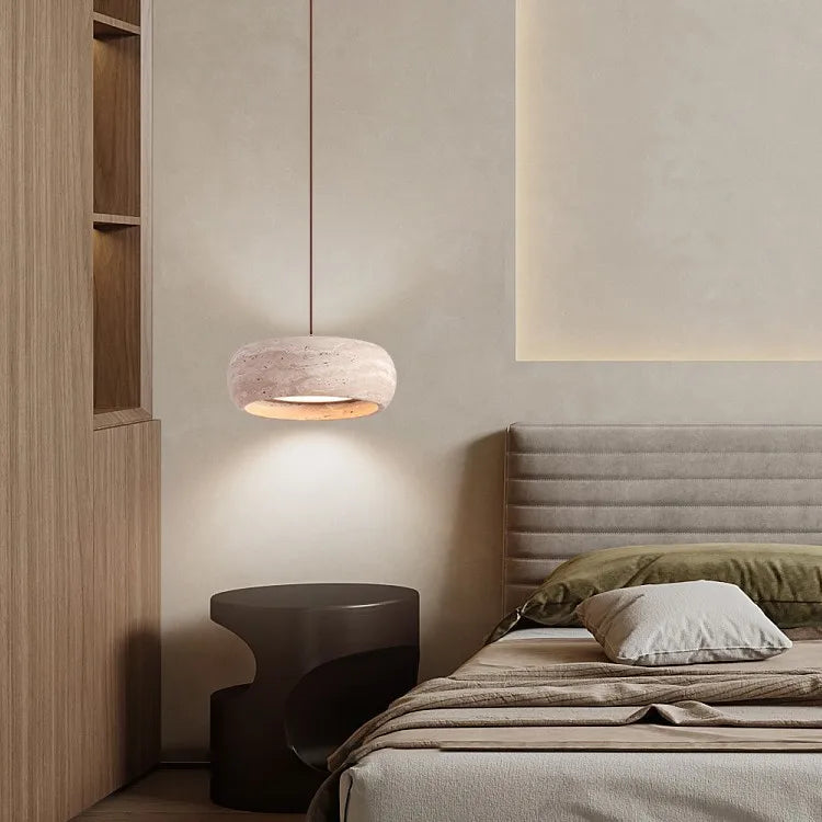 Afralia™ Natural Stone Art Pendant Light Yellow Travertine LED Chandelier