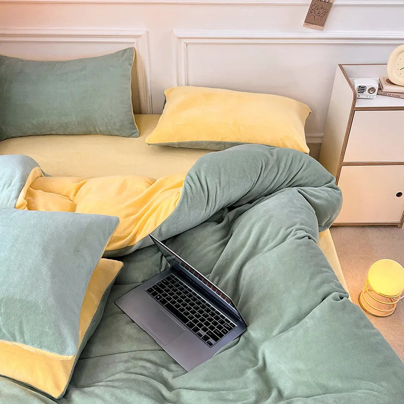 Afralia™ Double-Color Milk Velvet Bedding Sets: Plush & Warm Comforter Set for Winter