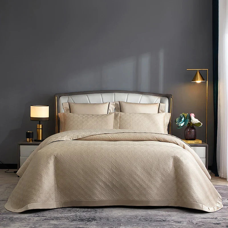 Afralia™ Luxury Egyptian Cotton Quilted Bedspread Set with 2 Pillowcases